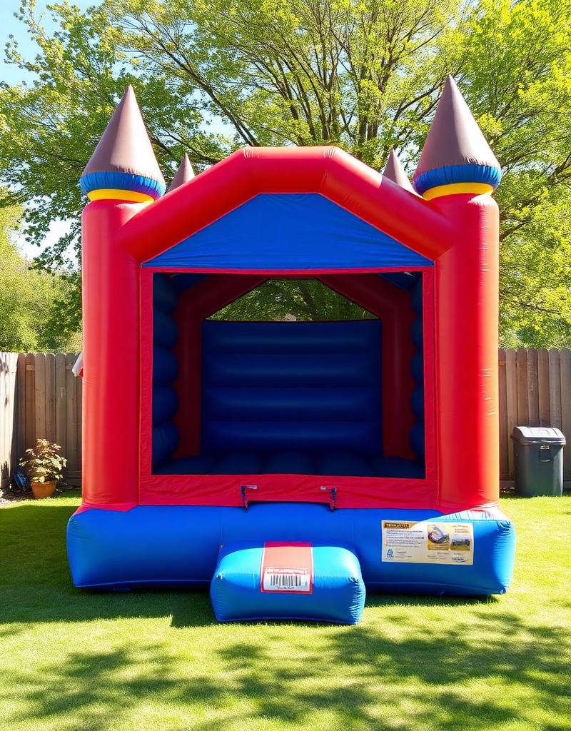 Blue and red inflatable bounce house